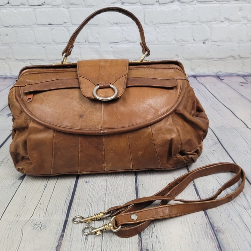 VINTAGE | patchwork leather top handle & crossbody/ shoulder strap doctors bag
